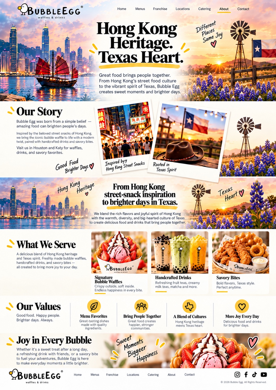 Hong Kong Heritage. Texas Heart. A little joy in every bubble.