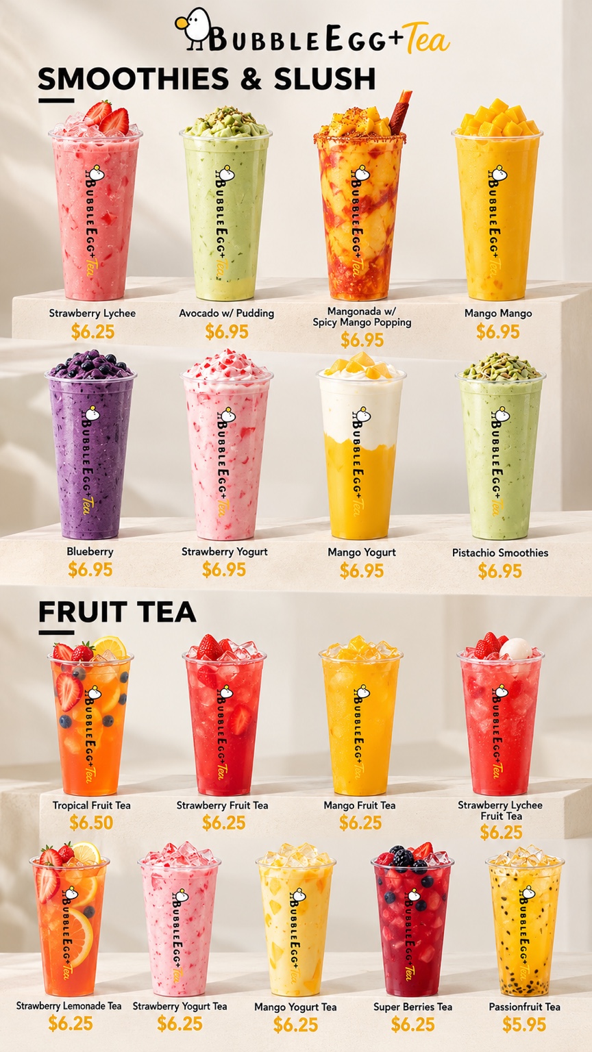 Smoothies & Slush — original Bubble Egg menu with products and prices